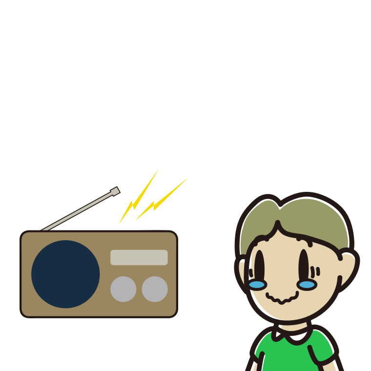 ラジオを聴いて感動する小学生男子のイラスト【色あり、背景なし】透過PNG