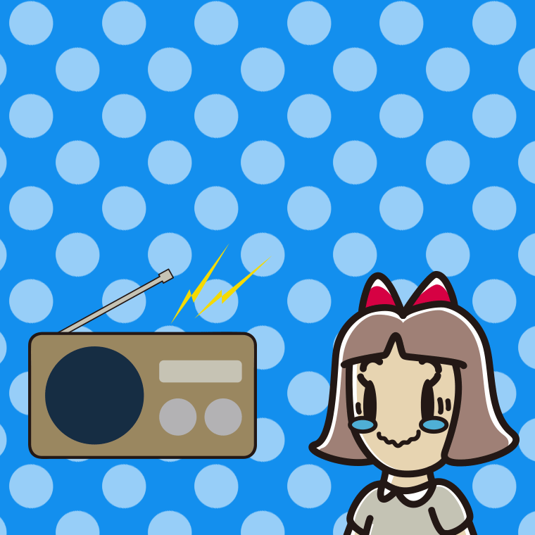 ラジオを聴いて感動する小学生女子のイラスト【色、背景あり】PNG