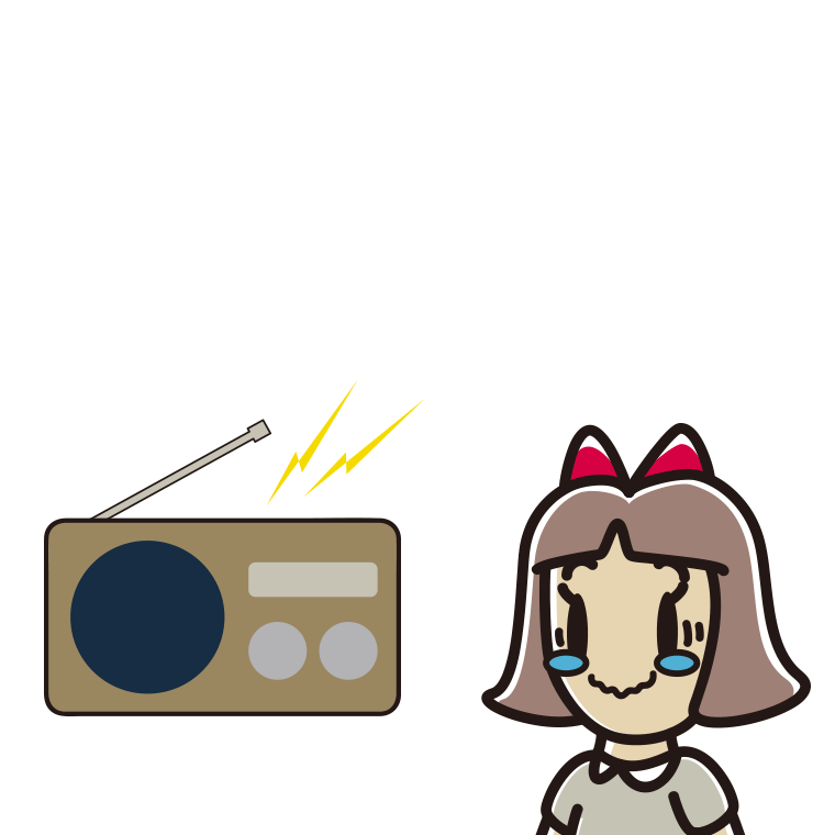 ラジオを聴いて感動する小学生女子のイラスト【色あり、背景なし】透過PNG