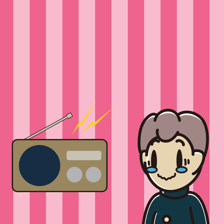 ラジオを聴いて感動する男子中学生のイラスト【色、背景あり】PNG