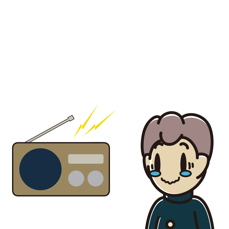 ラジオを聴いて感動する男子中学生のイラスト【色あり、背景なし】透過PNG