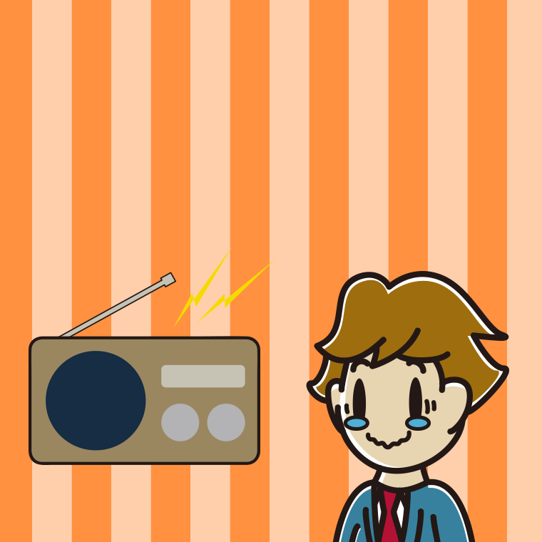 ラジオを聴いて感動する男子高校生のイラスト【色、背景あり】PNG
