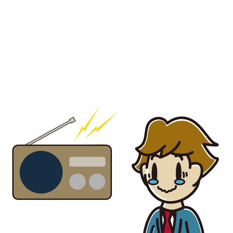 ラジオを聴いて感動する男子高校生のイラスト【色あり、背景なし】透過PNG