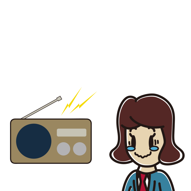 ラジオを聴いて感動する女子高校生のイラスト【色あり、背景なし】透過PNG
