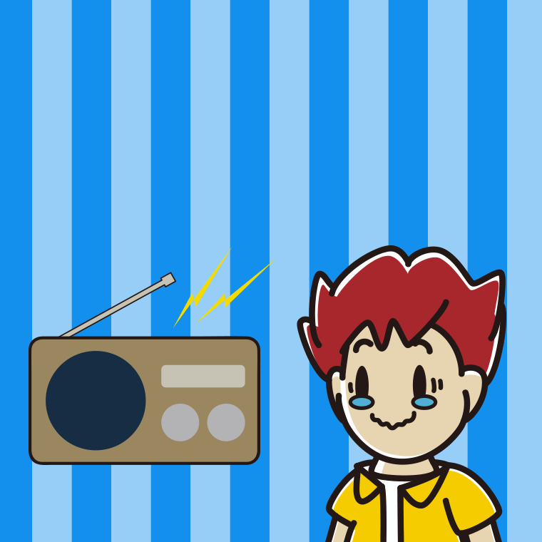 ラジオを聴いて感動する男子大学生のイラスト【色、背景あり】PNG