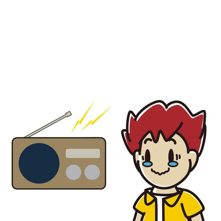 ラジオを聴いて感動する男子大学生のイラスト【色あり、背景なし】透過PNG
