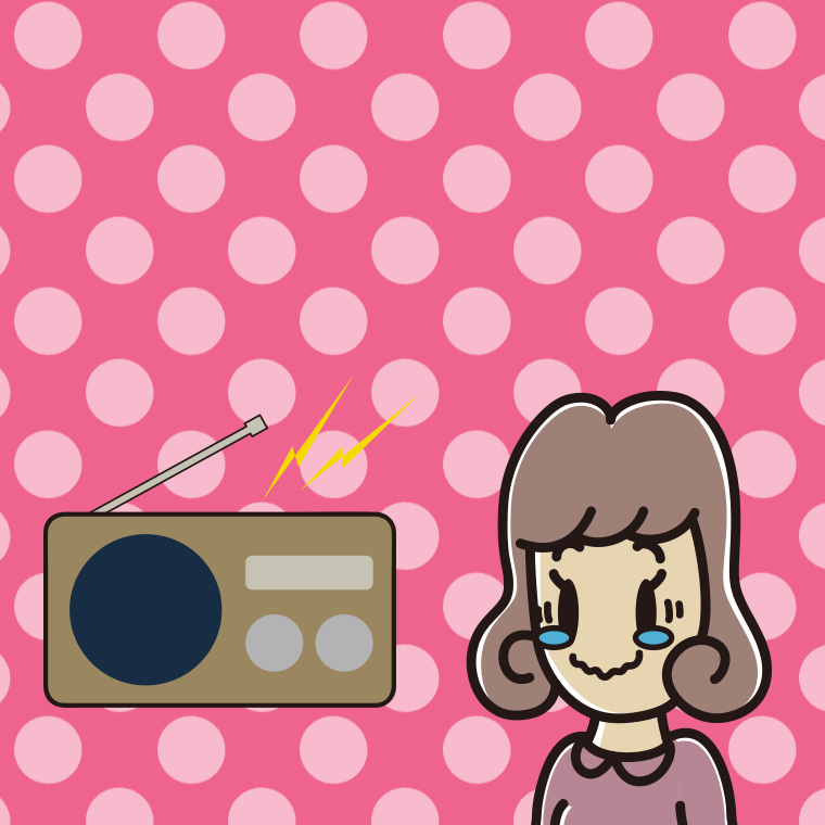 ラジオを聴いて感動する女子大学生のイラスト【色、背景あり】PNG