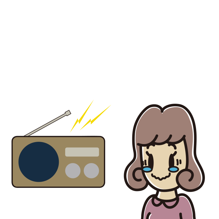 ラジオを聴いて感動する女子大学生のイラスト【色あり、背景なし】透過PNG
