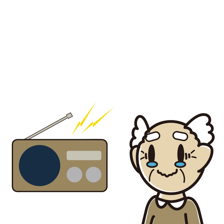 ラジオを聴いて感動するおじいさんのイラスト【色あり、背景なし】透過PNG