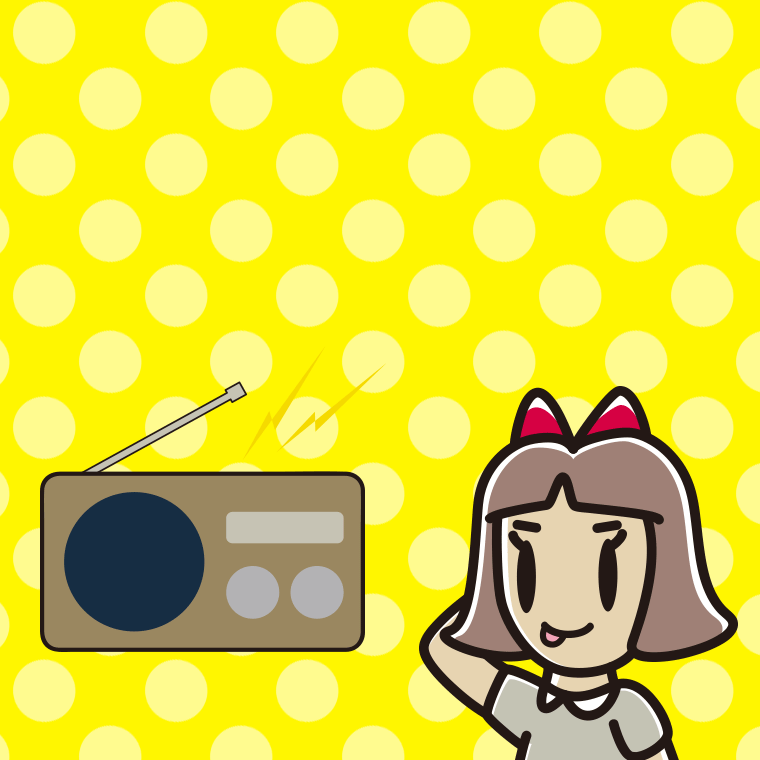 ラジオを聴いてテヘヘな小学生女子のイラスト【色、背景あり】PNG