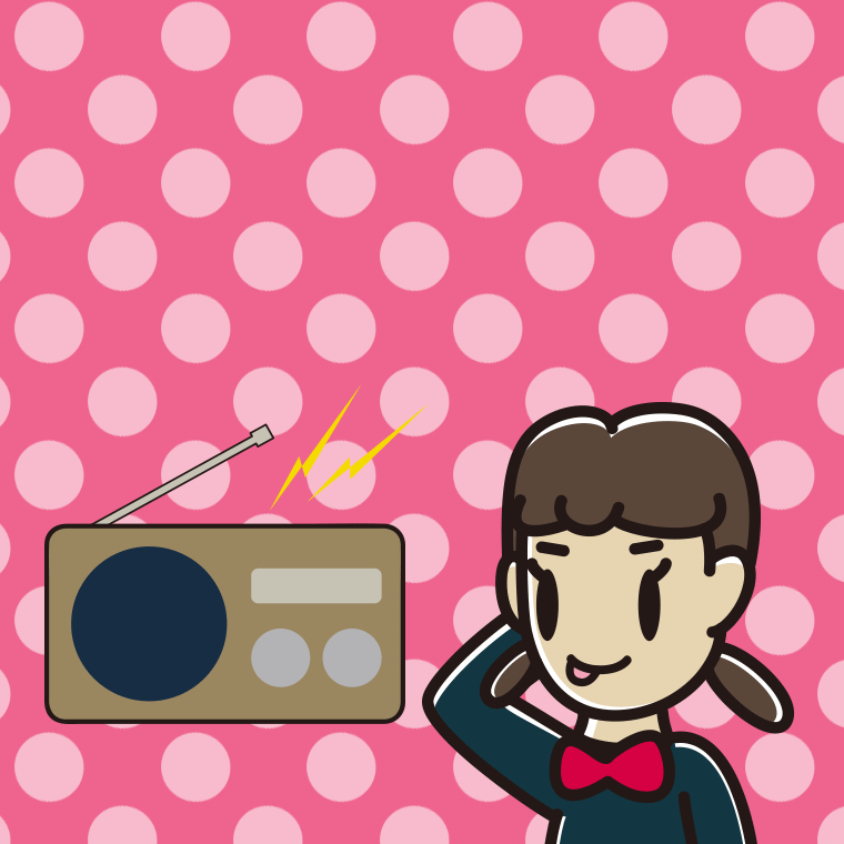 ラジオを聴いてテヘヘな女子中学生のイラスト【色、背景あり】PNG