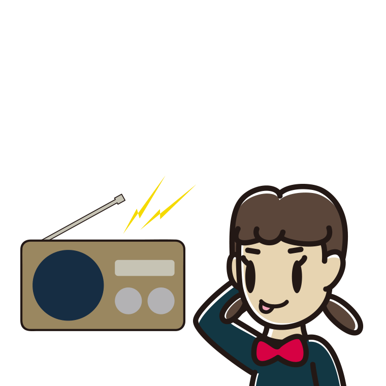 ラジオを聴いてテヘヘな女子中学生のイラスト【色あり、背景なし】透過PNG