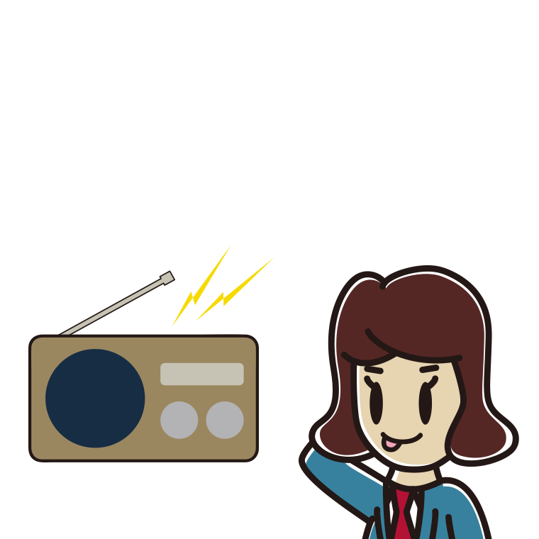 ラジオを聴いてテヘヘな女子高校生のイラスト【色あり、背景なし】透過PNG