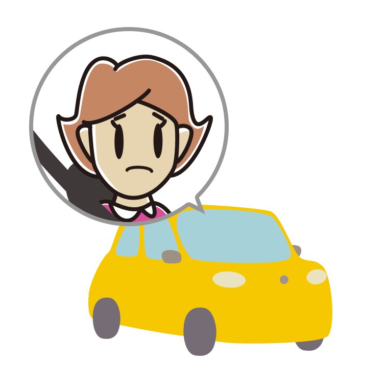 車で困る女性のイラスト【色あり、背景なし】透過PNG