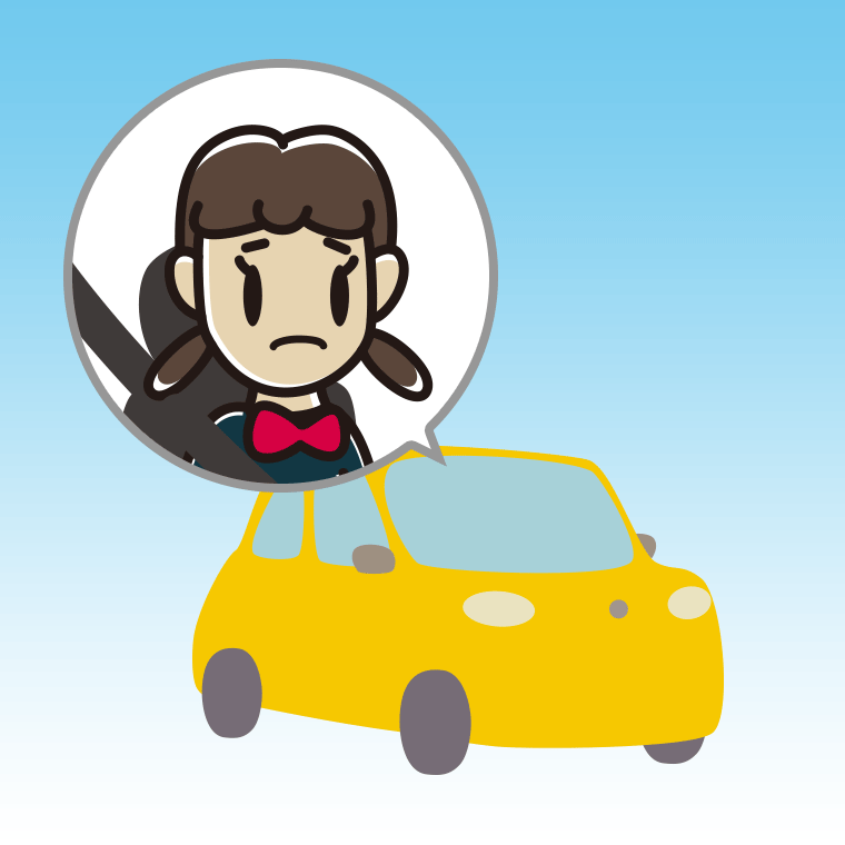 車で困る女子中学生のイラスト【色、背景あり】PNG