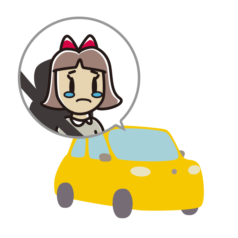 車で泣く小学生女子のイラスト【色あり、背景なし】透過PNG