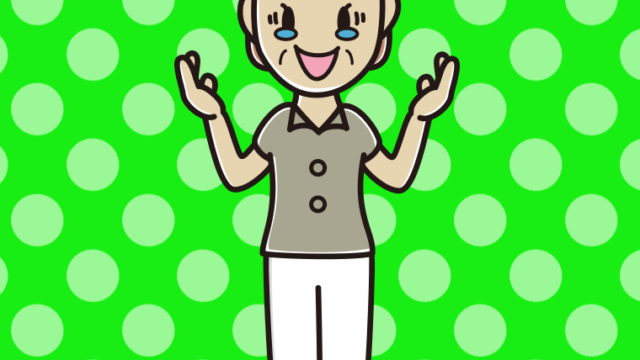 うれし泣きしながら話す年配女性会社員（クールビズ）のイラスト【色、背景あり】PNG