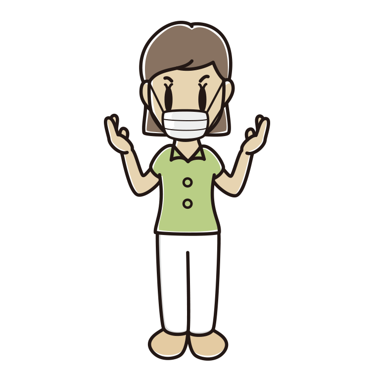 マスクをして話す女性会社員（クールビズ）のイラスト【色あり、背景なし】透過PNG