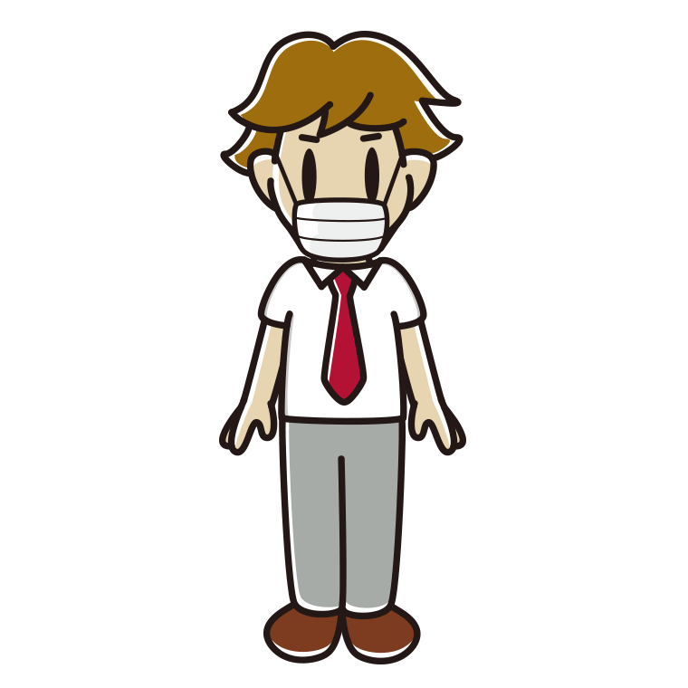 マスクをする男子高校生（夏服）のイラスト【色あり、背景なし】透過PNG