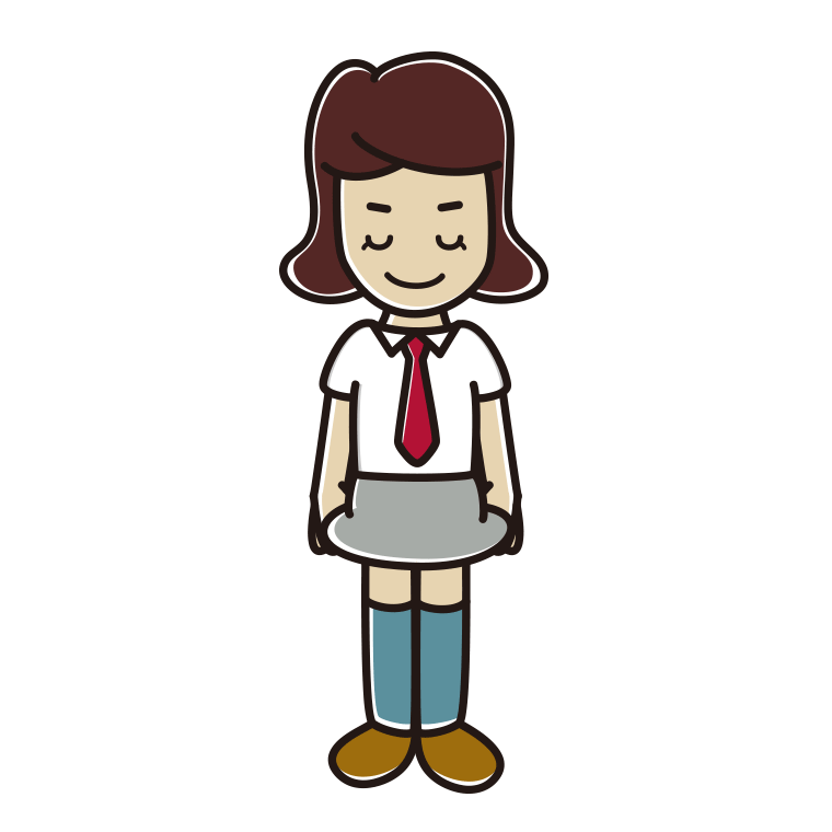 お辞儀する女子高校生（夏服）のイラスト【色あり、背景なし】透過PNG