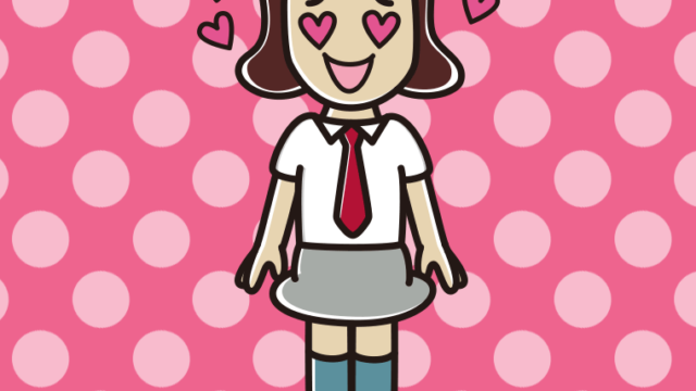 目がハートの女子高校生（夏服）のイラスト【色、背景あり】PNG