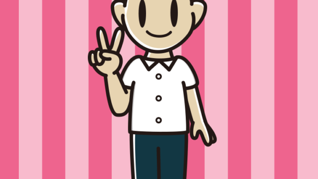 ピースをする男子中学生（夏服）のイラスト【色、背景あり】PNG
