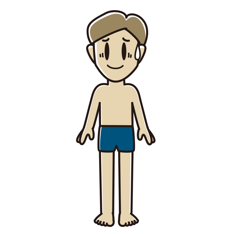 苦笑いするスクール水着の男性のイラスト【色あり、背景なし】透過PNG