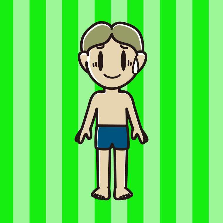 苦笑いするスクール水着の小学生男子のイラスト【色、背景あり】PNG