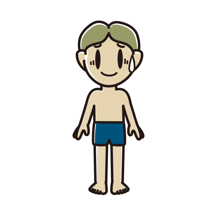 苦笑いするスクール水着の小学生男子のイラスト【色あり、背景なし】透過PNG