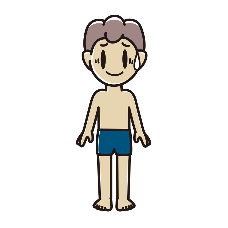 苦笑いするスクール水着の男子中学生のイラスト【色あり、背景なし】透過PNG