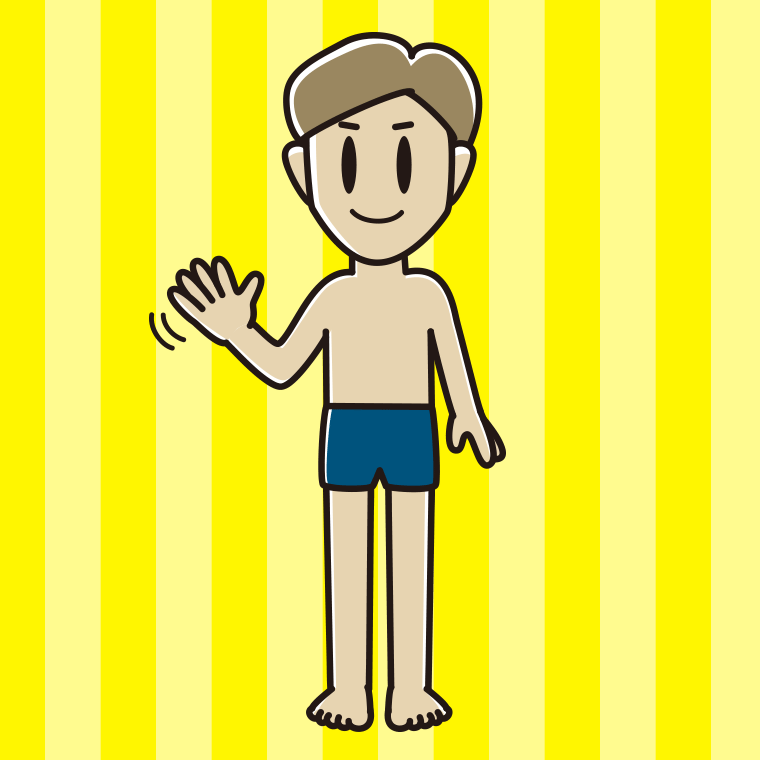 手を振るスクール水着の男性のイラスト【色、背景あり】PNG