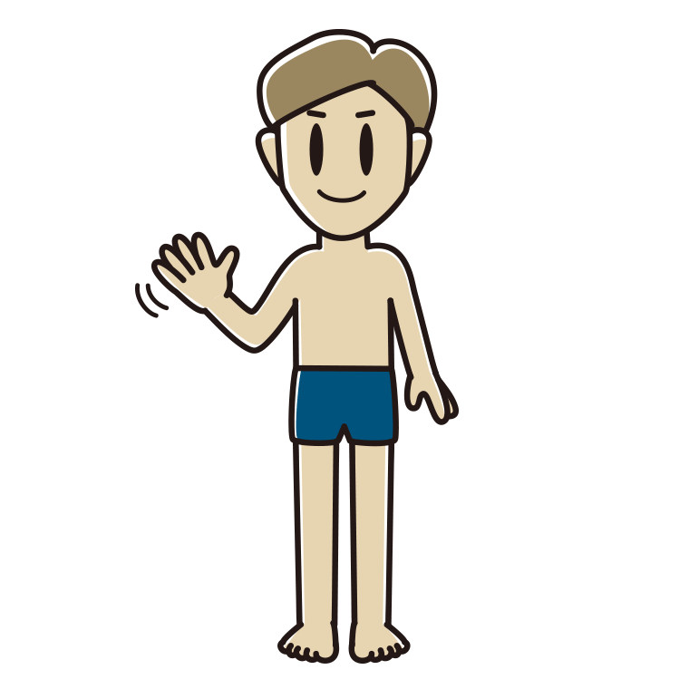 手を振るスクール水着の男性のイラスト【色あり、背景なし】透過PNG