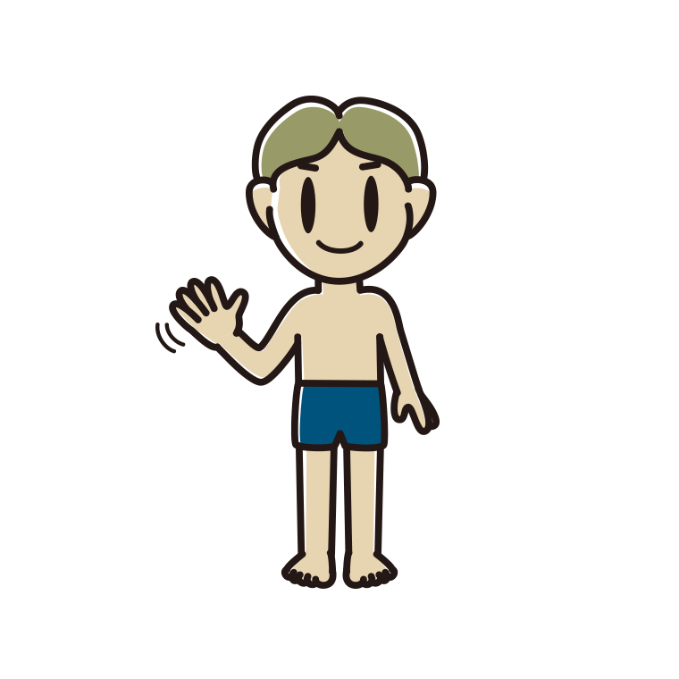手を振るスクール水着の小学生男子のイラスト【色あり、背景なし】透過PNG