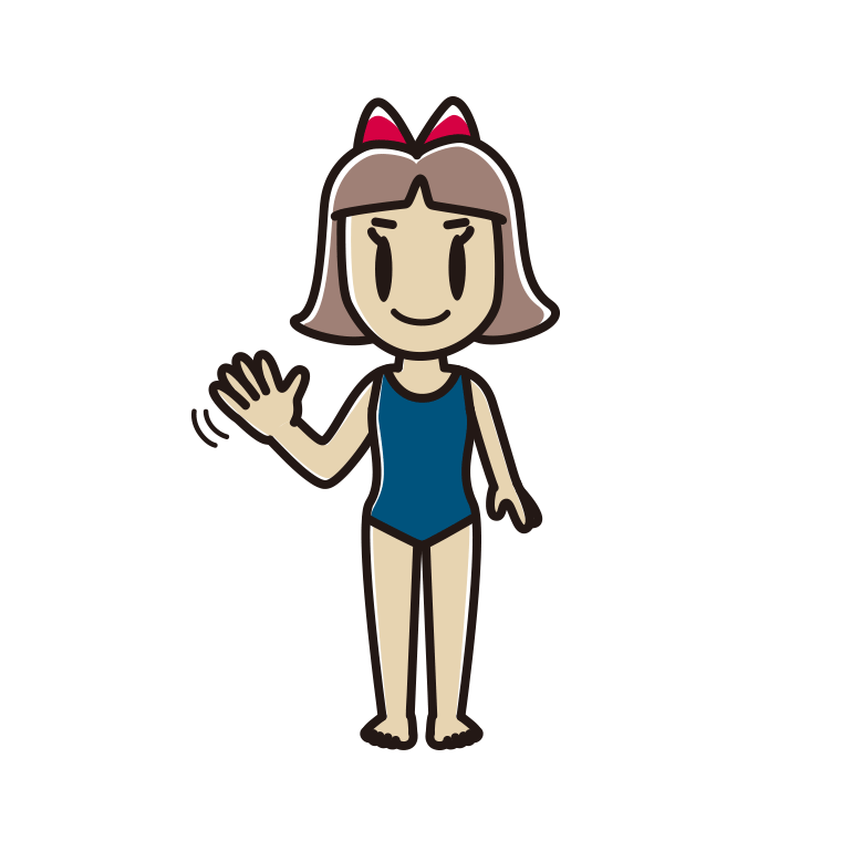 手を振るスクール水着の小学生女子のイラスト【色あり、背景なし】透過PNG