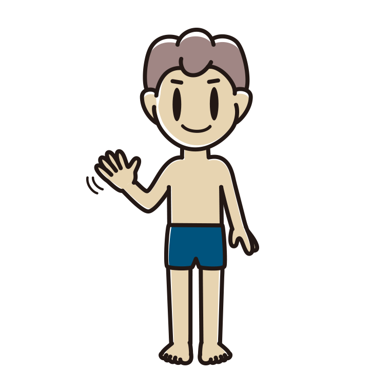 手を振るスクール水着の男子中学生のイラスト【色あり、背景なし】透過PNG