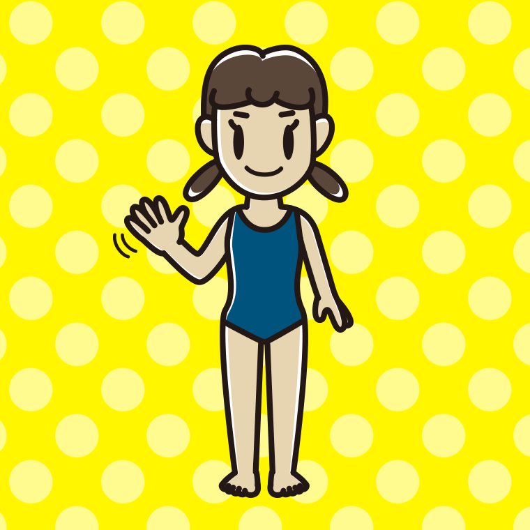 手を振るスクール水着の女子中学生のイラスト【色、背景あり】PNG