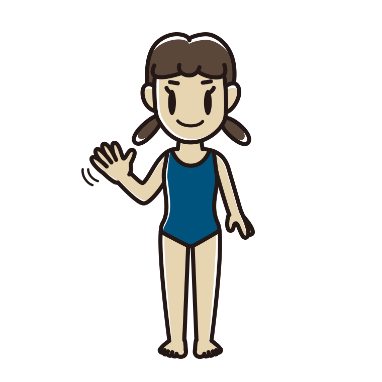 手を振るスクール水着の女子中学生のイラスト【色あり、背景なし】透過PNG