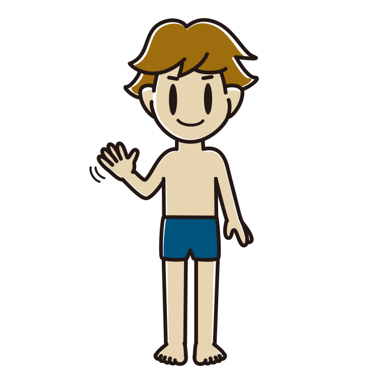 手を振るスクール水着の男子高校生のイラスト【色あり、背景なし】透過PNG