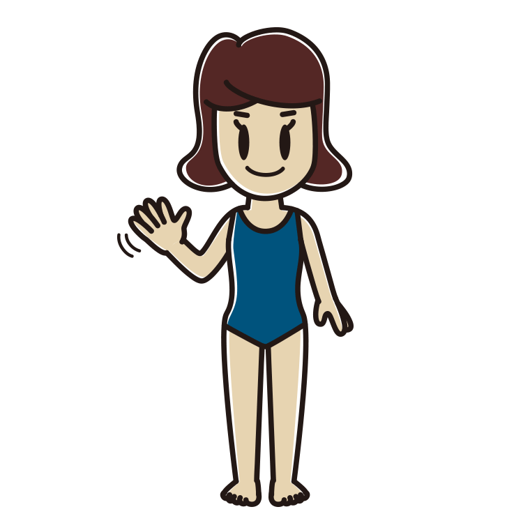 手を振るスクール水着の女子高校生のイラスト【色あり、背景なし】透過PNG