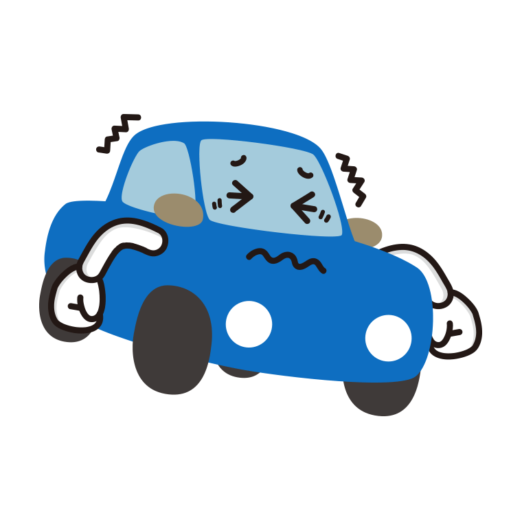 ブルブル震える車ちゃんのイラスト【色あり、背景なし】透過PNG