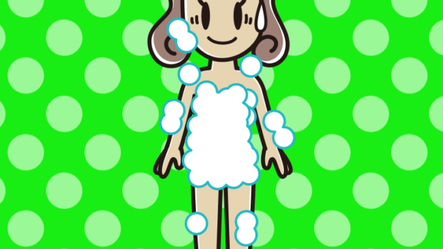 苦笑いする泡だらけの女子大学生のイラスト【色、背景あり】PNG