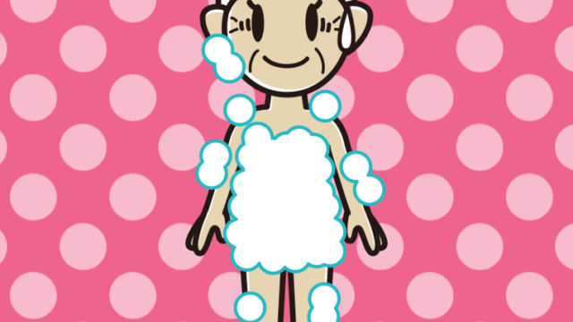 苦笑いする泡だらけのおばあさんのイラスト【色、背景あり】PNG