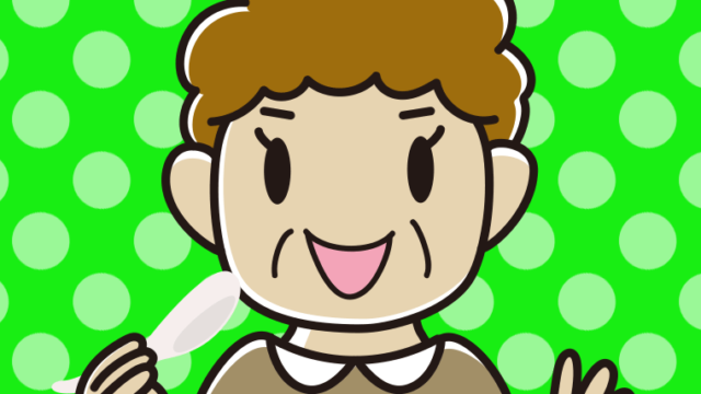 レンゲを持つおばさんのイラスト【色、背景あり】PNG