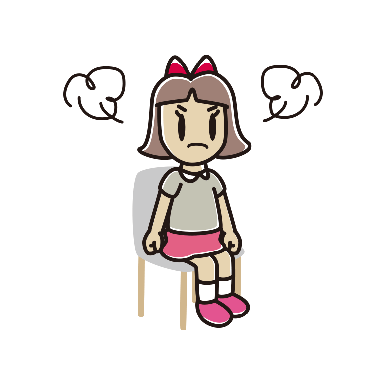 椅子で怒る小学生女子のイラスト【色あり、背景なし】透過PNG