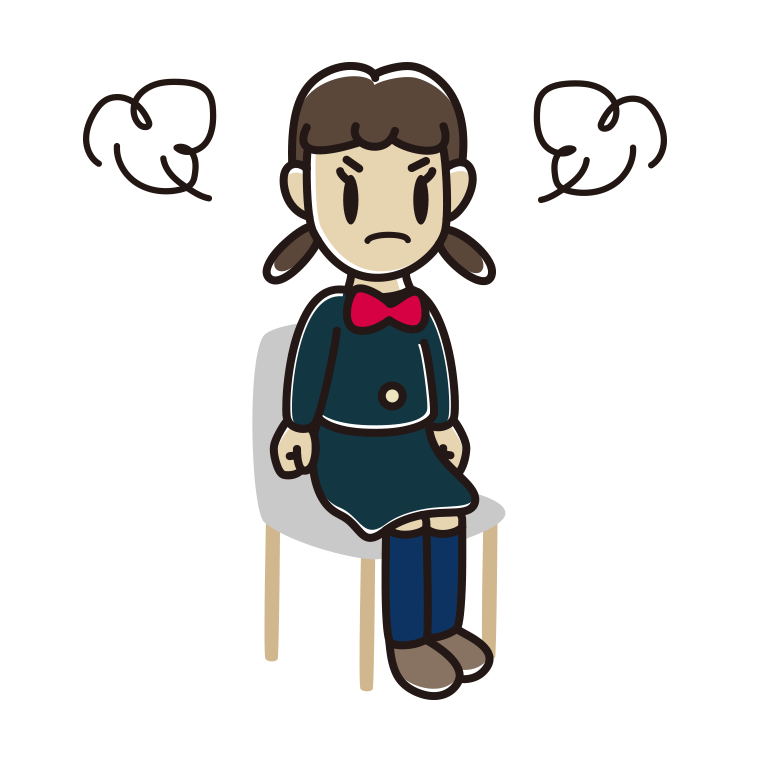 椅子で怒る女子中学生のイラスト【色あり、背景なし】透過PNG