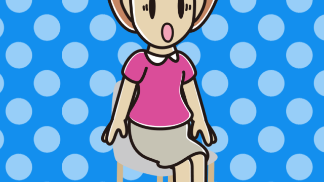 椅子で驚く女性のイラスト【色、背景あり】PNG