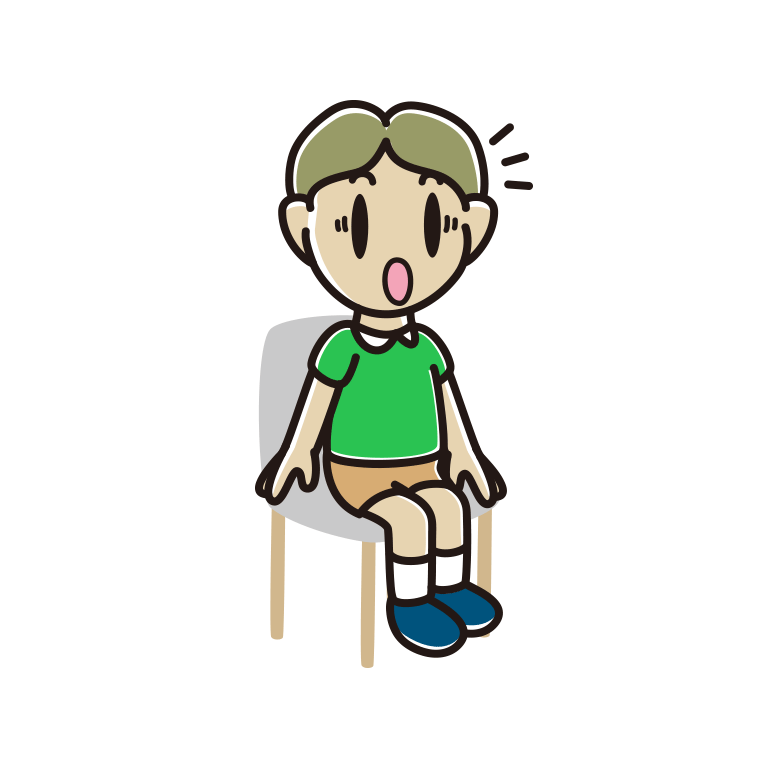 椅子で驚く小学生男子のイラスト【色あり、背景なし】透過PNG