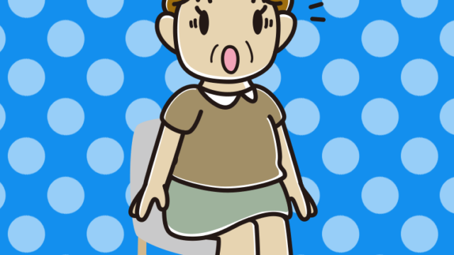 椅子で驚くおばさんのイラスト【色、背景あり】PNG