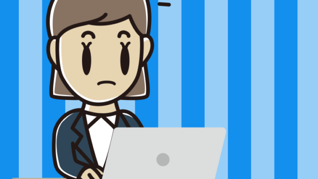 パソコン使用中に気が付く女性会社員のイラスト【色、背景あり】PNG