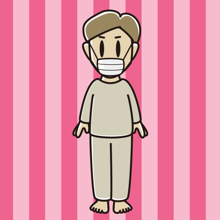 マスクをする部屋着の男性のイラスト【色、背景あり】PNG